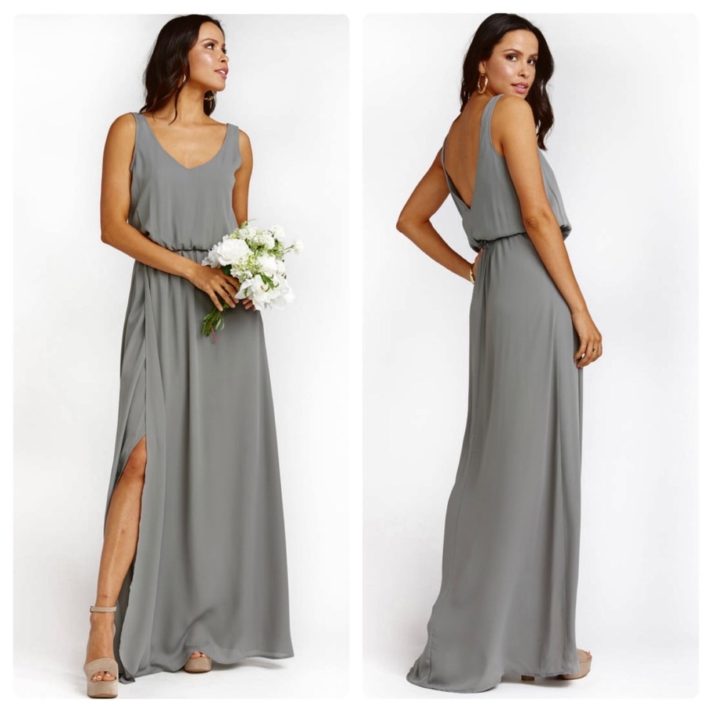 NWT Show Me Your Mumu Kendall Maxi Dress in Soft Charcoal Crisp